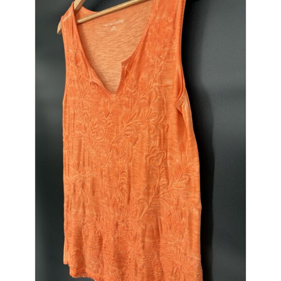 Soft Surroundings Floral Embroidered Sleeveless Tunic Top S Orange Coastal Modal - Picture 3 of 9